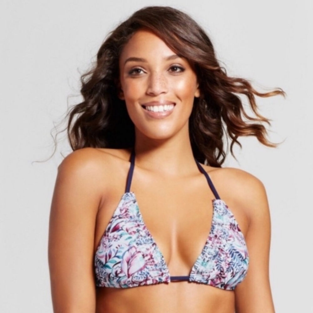 Mossimo Purple Floral Triangle Bikini Top Size Medium NWOT